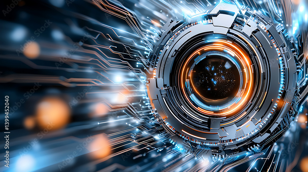 Poster dynamic technology visualization high-speed data flow digital art sci-fi environment futuristic view