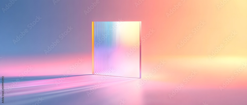Poster a transparent glass block with light refraction creating a spectrum of colors
