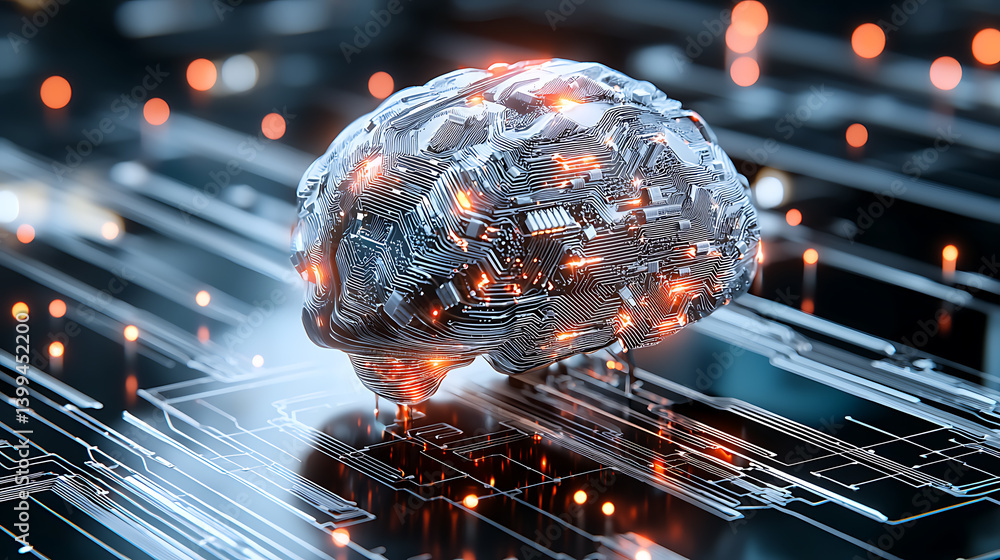Poster innovative ai brain technology digital space 3d visualization futuristic environment close-up angle 
