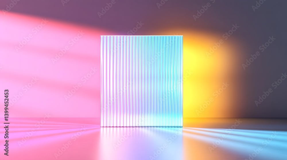 Poster a translucent cube with colorful light projections