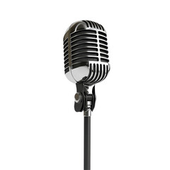 Fototapeta premium Classic vintage microphone isolated on a clean transparent background for audio production and music recordings, Microphone isolated on transparent background 3D render