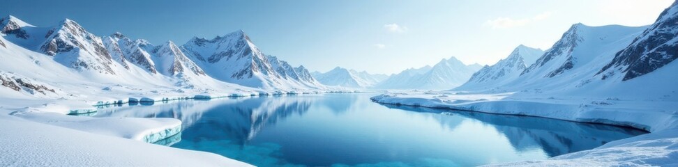 Fototapeta premium Snowy planet landscape with frozen lakes and icy mountains , planet, mountain