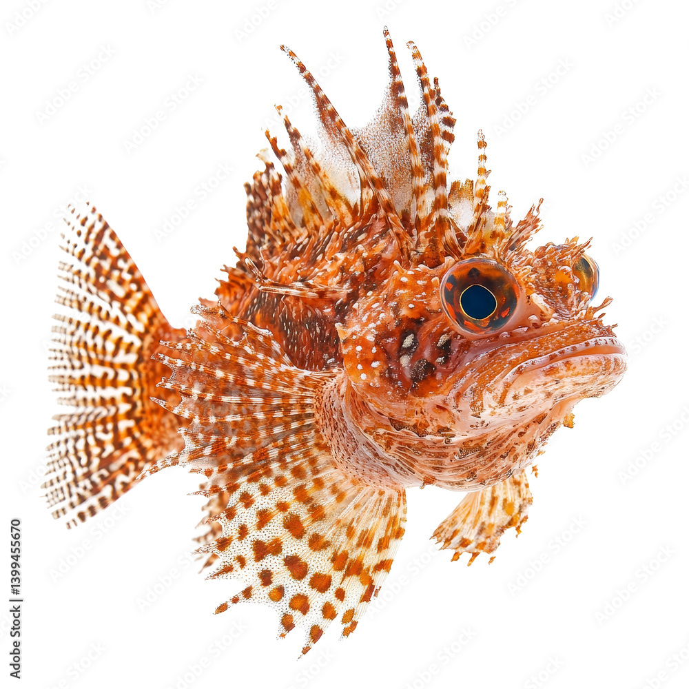 Poster isolated scorpionfish displaying vibrant colors and intricate features against a transparent backdro