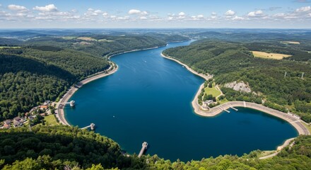 Aerial view tranquil lake landscape