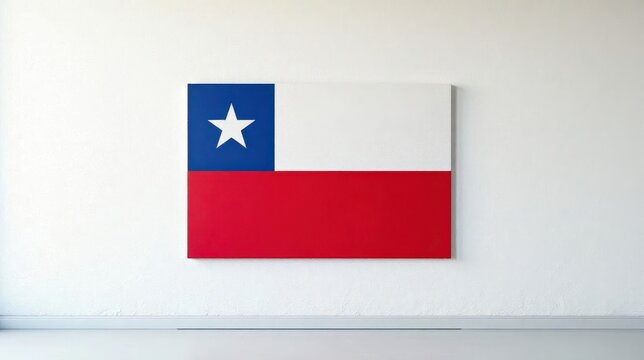 A vibrant rectangular flag depiction on a stark white wall, a simple yet striking image ideal for various applications
