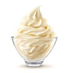 A glass bowl of vanilla ice cream, isolated on a white background with a clipping path