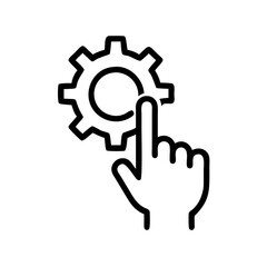 black icon of a hand pointing at a gear