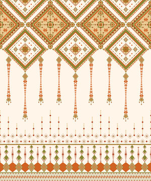 Geometric ethnic pattern American native orange and green color design
