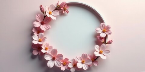 Obraz premium Delicate Pink Blossoms Encircling a Circular Frame on a Soft Pastel Background