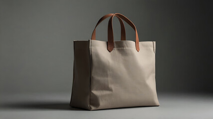 Beige canvas tote bag with black leather handles This photograph captures the essence of minimalist 