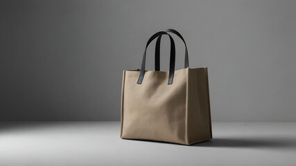 Beige canvas tote bag with brown leather handles A Minimalist and Modern Style Photograph Showcasing