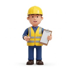 3D Cartoon Construction Worker