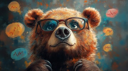 Fototapeta premium Intelligent Bear Wearing Glasses Surrounded by Graphs and Symbols