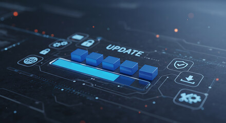 Progress Bar: Digital Update, Data Transfer, Futuristic Interface.