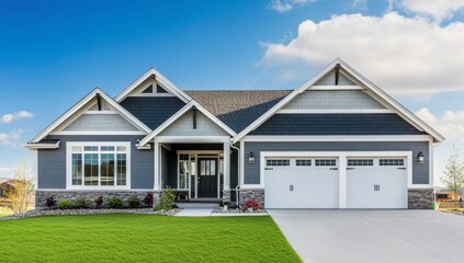 Modern Farmhouse Exterior.  Spacious home with a contemporary design, featuring a charming exterior.  Clean lines and tasteful color combinations create a welcoming facade