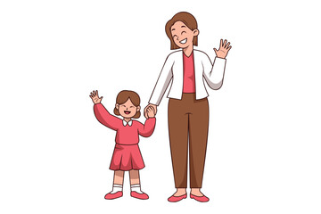 Happy mothers day illustration of mother and daughter