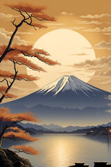 Sunrise Over Mount Fuji A Tranquil Japanese Landscape Golden Serenity A Majestic View of Mount Fuji