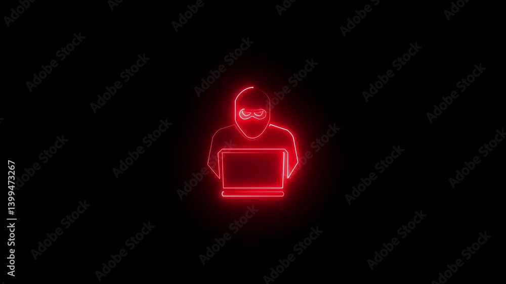 Poster bright neon line animation hacker man . hacking the cyber security hacker . smart hacker 4k hd anima