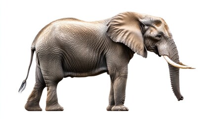 Obraz premium Side view of a large African elephant against a white background. Possible use for educational resources, or zoology content