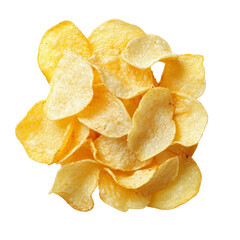A handful of crispy potato chips arranged in an inviting manner on a clean transparent background, Potato chips isolated