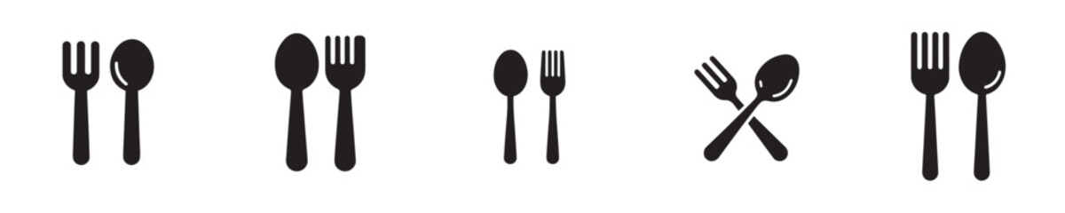set of spoon and fork icons vector silhouette