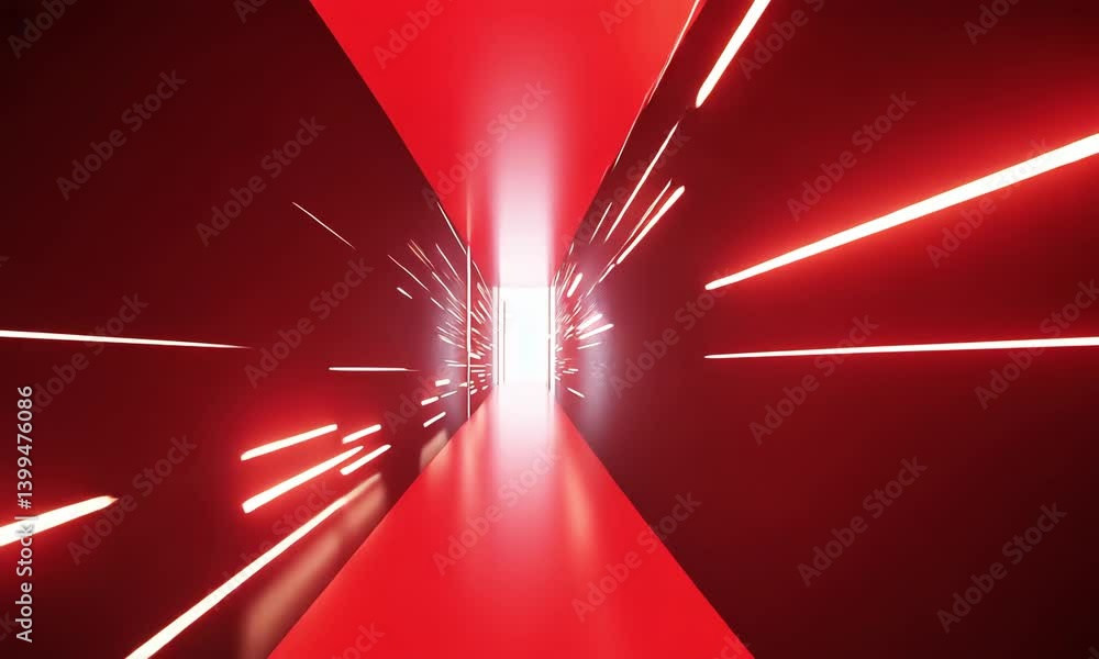 Poster abstract red light speed tunnel, futuristic glowing stream effect background video