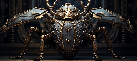 Fototapeta premium A fierce Dynastes hercules beetle with an armoured shield Diamond, ai generative