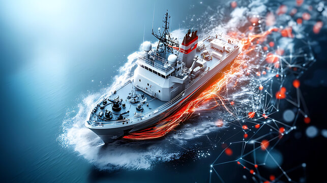 Dynamic maritime operations ocean ship technology digital environment aerial view innovation at sea