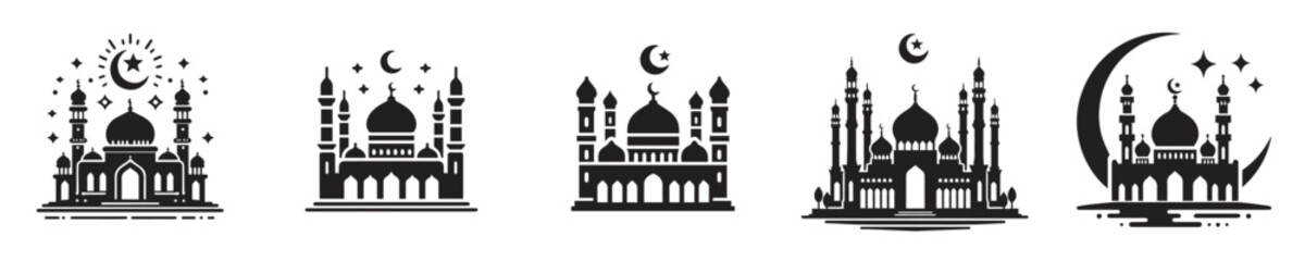 set of vector icons mosque silhouette