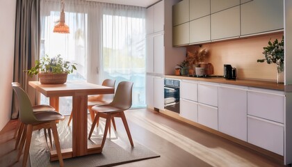 Tiny kitchenette with space-saving fold-down dining table
