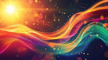 Obraz premium Colorful waves of energy flow gracefully through vibrant background, illuminated by bright sun. This dynamic visual represents beauty of solar energy and its potential