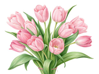 Obraz premium beautiful bouquet of pink tulips, symbol of love and spring, showcases delicate petals of each flower in vibrant detail
