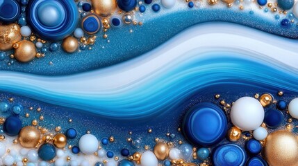 Vibrant Luxury Abstract Ocean Fluid Art Featuring Blue, Gold, Orange, and White Elements in an Elegant Resin Painting Style