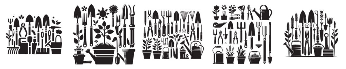 vector set of gardening tools
