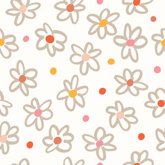 Seamless pattern with hand drawn punk flowers. Grunge stylized flowers. Quirky vector background. Abstract art for surface design, textile, stationery, wrapping paper and covers