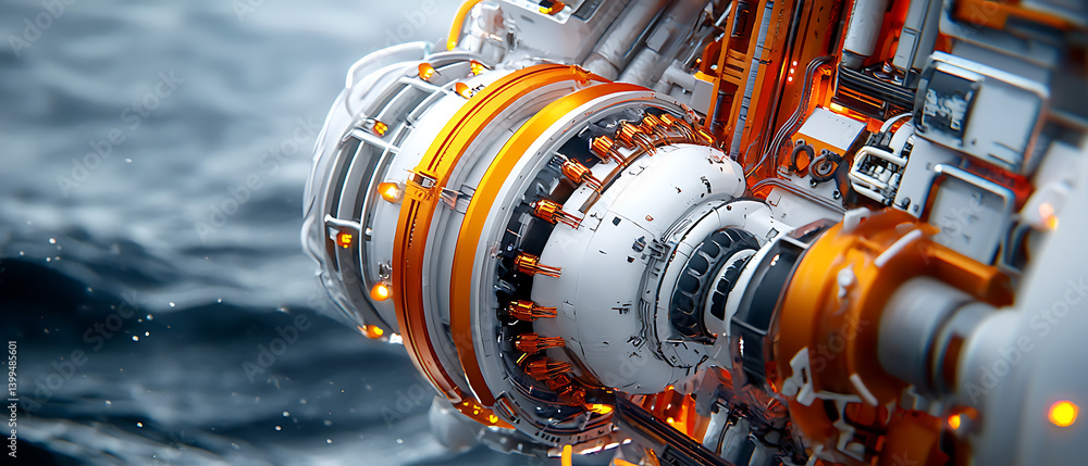 Poster underwater robotics exploration advanced technology ocean depths 3d render futuristic design close-u