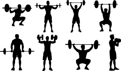 Silhouette of Weightlifting Workout Poses