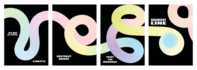 Four vibrant abstract posters showcasing gradient lines and motivational quotes.
