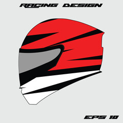 Abstract racing helmet design featuring bold red and black stripes on a gray background