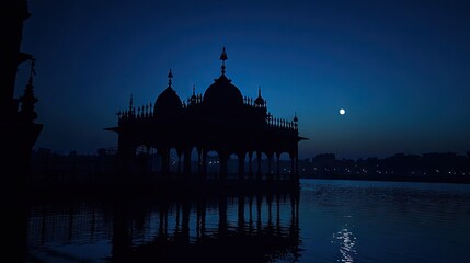 Obraz premium Beautiful temple silhouette at sunrise in high-contrast photographic print