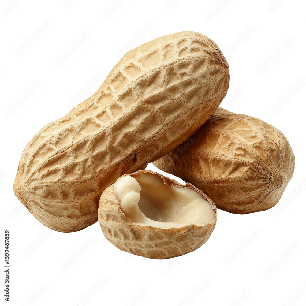 Poster Isolated peanut with shell and nut placed together on a clean transparent background, Peanut isolated