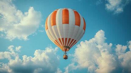 Naklejka premium Colorful hot air balloon soaring through a partly cloudy sky