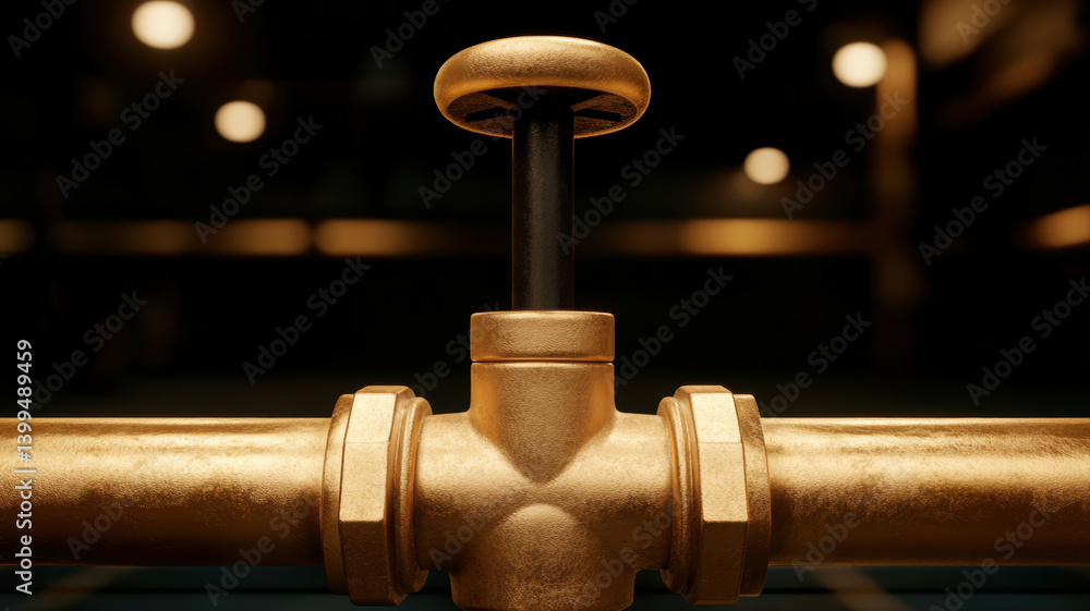 Poster detailed copper pipe system showcases robust design with polished finish, emphasizing durability and