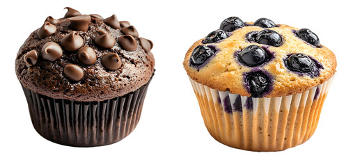 Chocolate, Blueberry Muffin on white background, png, cut out