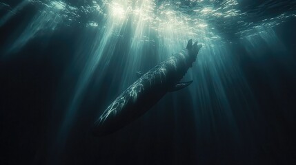 Fototapeta premium Majestic whale in deep ocean light