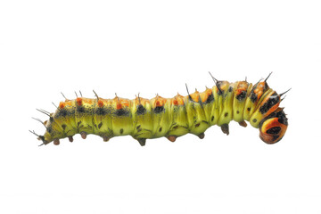 Realistic Crawling Caterpillar with Segment Detail Transparent Background