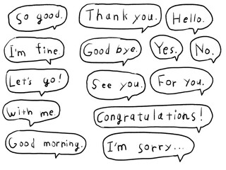 手書き文字セット　吹き出し　挨拶　英単語