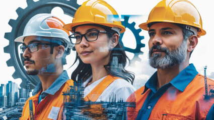 Diverse Workers with Industry Elements – Labor Day Poster in 4K Multiple Exposure