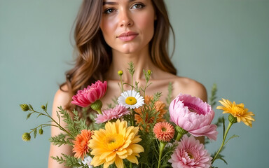 Naklejka premium woman with flowers