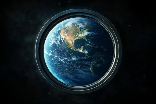 Fototapeta Earth seen through a futuristic space window